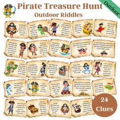 pirate treasure hunt outdoor riddles with 24 clues for each player in the game,