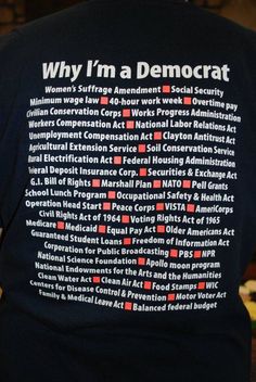 the back of a person wearing a t - shirt that says, why i'm in a democracy