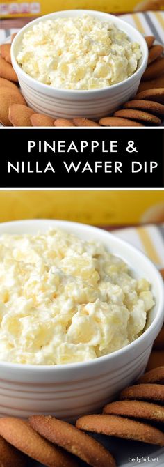 pineapple and vanilla wafer dip in a white bowl