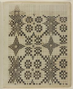 an old black and white cross stitch pattern with squares in the center, on a beige background