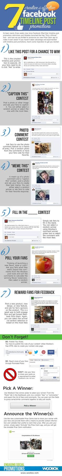 Facebook Promotions Ideas Infographic. Open a #Facebook page for the opening day of the Student Union and post statuses using these effective methods. #socialmedia Organisation, Facebook Business, Social Media Business, Facebook Marketing