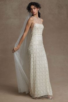 a woman wearing a wedding dress and veil