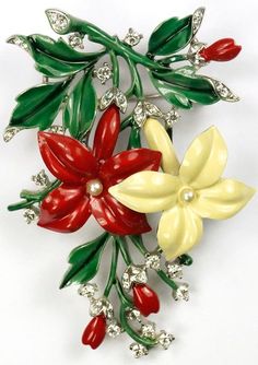 Trifari Brooch, Jeweled Flowers