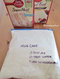 3-2-1 Cake    Mix 1 box cake mix and 1 box angel food cake mix.  Keep in pantry.    To make individual serving, combine 3 T. mix, 2 T. water, 1 minute in microwave.    Top with cool whip or frosting. Cupcake Cakes, Box Cake Mix, Mini Cupcakes