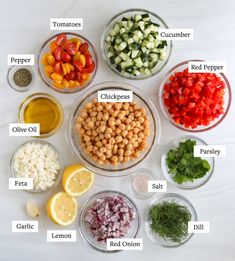 the ingredients for this salad are shown in bowls