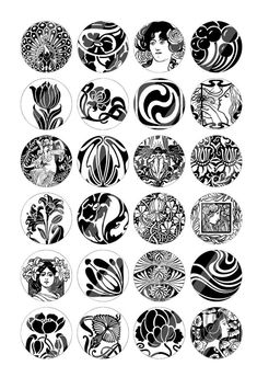 black and white circles with different designs on them
