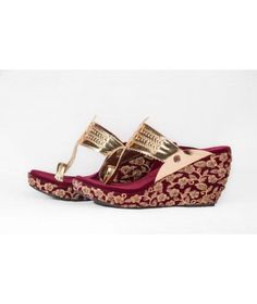 MOROON & GOLDEN EMBROIDERED KOLHAPURI WEDGES Outfits, Heels, Wedges, Design, Pakistani, Mehndi, Jewellery, Sandals, Indian Sandals