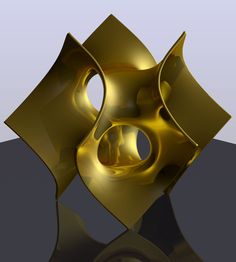 an abstract golden object on a reflective surface