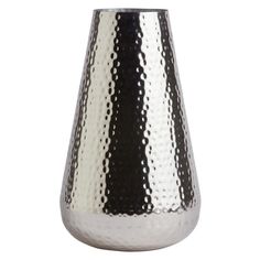 Habitat Metal Hammered Vase - Silver (H41 x W24 x D24cm) Design, Metal, Silver Vase, Silver Metal, Teardrop Shape, Mantelpiece