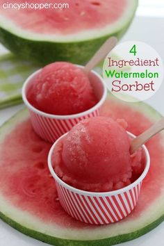 Easy 4 Ingredient Watermelon Sorbet Recipe. So refreshing and full of yummy watermelon flavor. Watermelon Sorbet Recipes