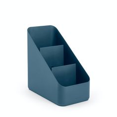 three compartments in a blue holder on a white background
