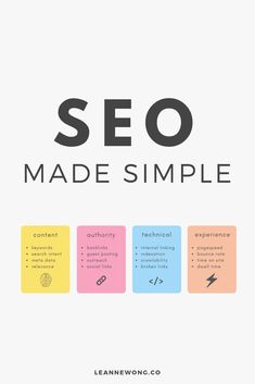 an image of a website page with the words seo made simple written in different colors
