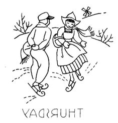 a drawing of two people skating together on the ice rink, with the words'thursday'in black and white