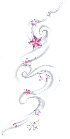 a drawing of stars on the side of a white sheet with red and pink ink