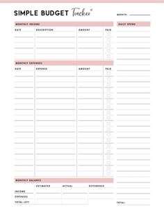 the simple budget tracker printable is perfect for any type of organization, and it's easy to use
