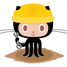 a cartoon character wearing a hard hat and holding a chain