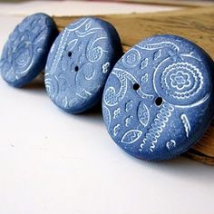 handmade polymer clay buttons impress with lace.  paint.