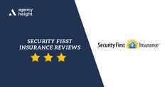 the security first logo and five stars in front of it, which reads security first insurance review