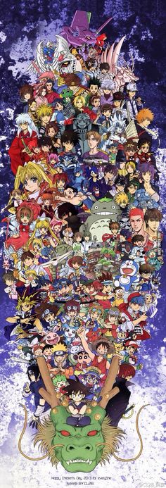 an anime poster with all the main characters in each character's head and shoulders