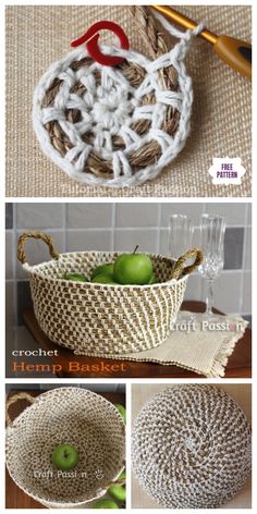 Crochet Hemp Rope Basket Free Pattern Crochet, Crochet Stitches, Crochet Basket Pattern, Crochet Rug, Crochet Basket, Crochet Basket Pattern Free, Crochet Rope, Crochet Storage, Crochet Projects