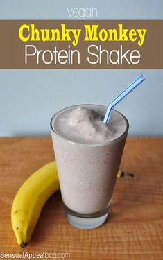 Chunky Monkey Protein Shake - vegan recipe Detox, Healthy Smoothies, Smoothies, Smoothie Recipes, Protein Shake Smoothie