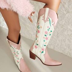Shoes Type: Cowgirls boots, Pink cowboy boots Upper Material: Microfiber Lining Material: Fuzz Outsole Material: Rubber Toe: Point Toe Occasion: Casual, Outdoor Season:Spring,Autumn,Winter Pattern Type: Embroidery Size Fit: True sizeHeel:6cm (2.36")Boot High: 37cm (14.57") without heel Size Range: US 4-14.5Circumference: 40cm (15.75“） Color:Pink Note:The precise color of the items may vary depending on the specific monitor, the settings and the lighting conditions.The items colors depicted shoul Pre K, Shoes, Cute Outfits, Style, Cute Shoes, Vestidos, Moda, Fit, Zapatos