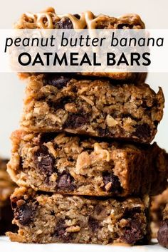 peanut butter banana oatmeal bars stacked on top of each other