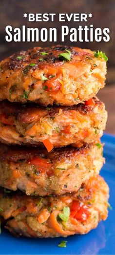 salmon patties stacked on top of each other with the words best ever salmon patties