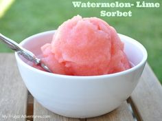 Fast and easy Watermelon- Lime Sorbet.  Just 3 ingredients and no fancy equipment needed.