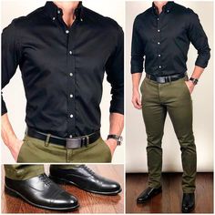 black shirt with green chinos pant for him 2019