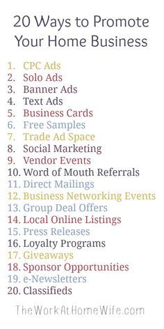 the 20 ways to promote your home business