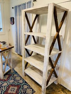 an old bookcase is being used as a shelving unit