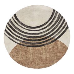 a round rug with black and white stripes on it's center, against a white background