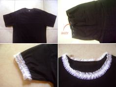 four pictures show how to make a t - shirt with ruffles