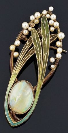 An Art Nouveau gold, polychrome and plique-à-jour enamel, opal and pearl brooch, circa 1900. Jewelery, Jewelry Design