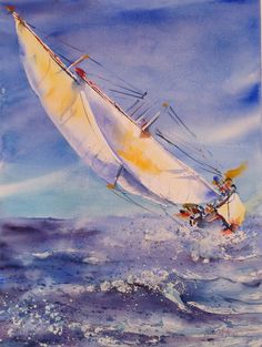 "Dentro il vento"  Acquerello di Patrizia Puleio cm 56 x 42 Draw, Watercolours, Watercolor, Drawings, Marine, Boat