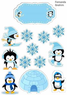 penguins and snowflakes are shown in this paper cutout