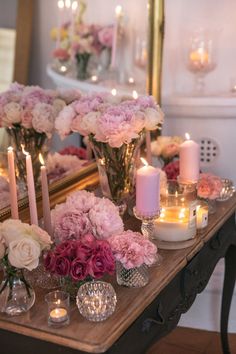 Pink Peonies Wedding, Fancy Decor, Candles Decorative Ideas, Pink Floral Decor, Bouquet, Romantic Decor, Candle Decorations, Rose Decor, Peony Candle