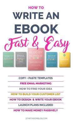 How to write, design and launch an ebook. Step by Step course. Fast and easy way to create an ebook and make money from home. English, Ebook Sales, Blog Tips, Content Writing, Free Email Marketing, Make Money Blogging