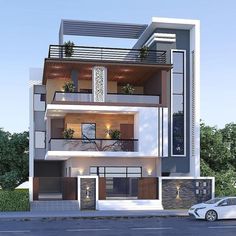 this is an artist's rendering of a two story house with balconies