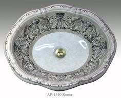 "ROMA" Shown on AP-1510 white Lotus drop-in 19-1/2"x15-3/4". This design is available in any of our sinks. You can customize the design using colors to match your specific décor. Porcelain, White Porcelain, Drop In Sink, White Lotus