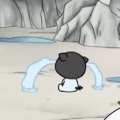 a cartoon penguin is standing in the snow with another penguin looking at him from behind