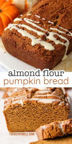 there is a loaf of pumpkin bread with icing on it
