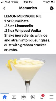 the lemon meringue pie is served in a martini glass