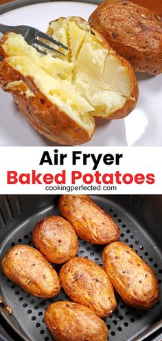 air fryer baked potatoes with text overlay