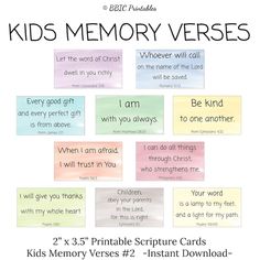 kids's memory verses with the names of jesus and other words on them