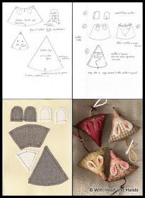 four pictures with different patterns and instructions for sewing clothes on them, including an ornament