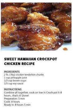 Chicken Recipes, Sweet Hawaiian Crockpot Chicken Recipe, Chicken Dishes Recipes, Chicken Dinner Recipes, Chicken Slow Cooker Recipes