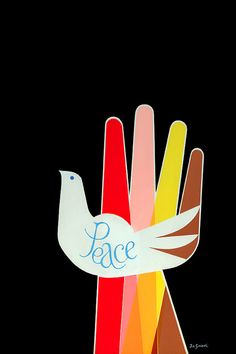 Anti-war poster from 1968 designed by Joe Simboli; 'Deeply affected by his experience at the liberation of Ohrdruf Concentration Camp during WWII, Joe designed the posters as a reflection on the insane nature of war. The 'Peace' design, featuring a dove with the colors of mankind in its tail, represented the USA in a worldwide UN contest.' Sanat, Resim, Dieren, Kunst, Print, Zentangles, Fotografia