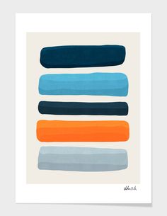 an art print with different shades of blue, orange and grey on the bottom half of it
